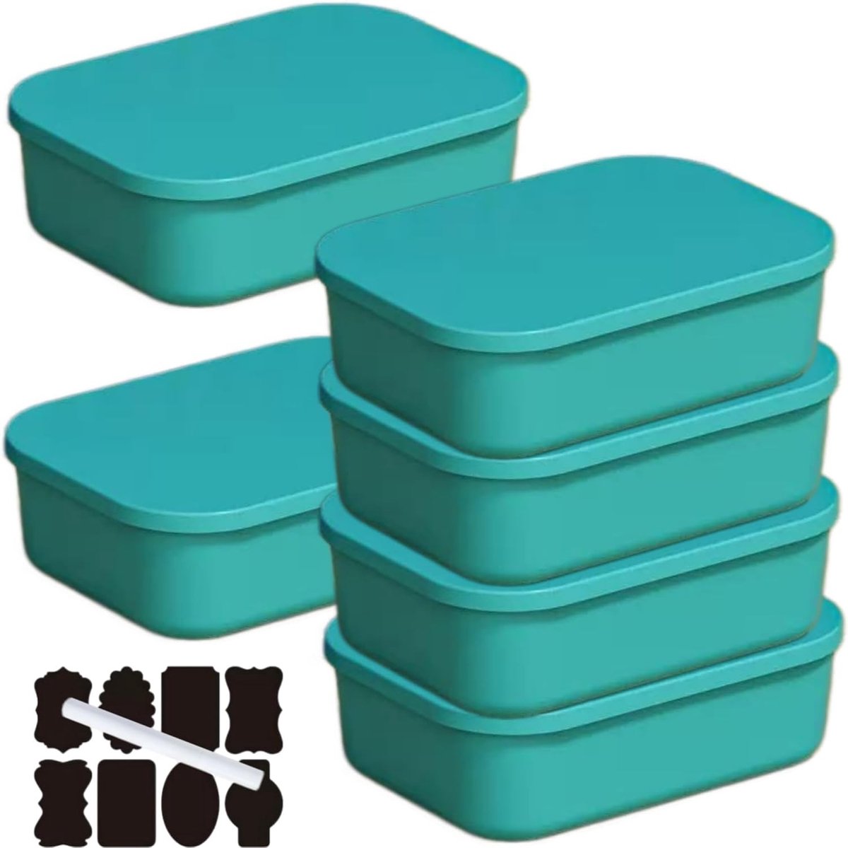 Stapeltbare Plastic Opbergdozen met Deksel en Handvatten, 6 Stuks, Ideaal voor Huis, Kantoor en Keuken, Groene Kleur, 25 x 45 x 8 cm