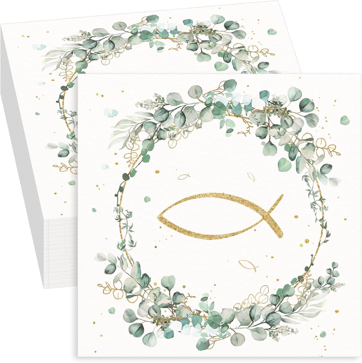 Servetten communie 80 stuks - Eucalyptus patroon - Uniek design - Perfect voor feestelijke gelegenheden - ShopVlot