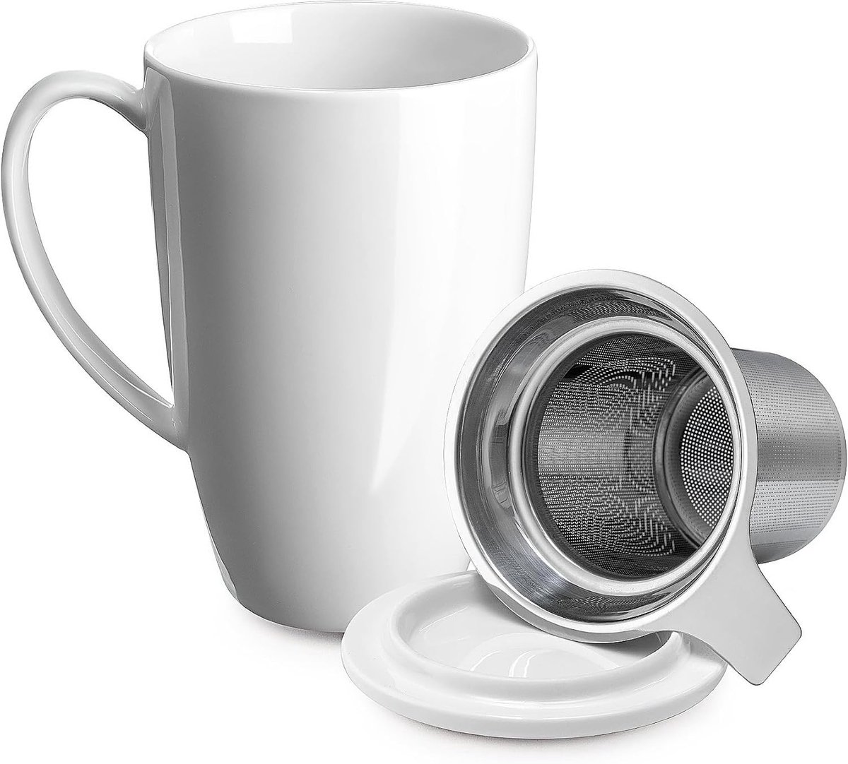 Elegante Porseleinen Theemok met Theefilter en Deksel - Ideaal voor Losse Thee, Koffie en Melk, Perfect voor Thuis, Op Kantoor of als Cadeau, 450ml