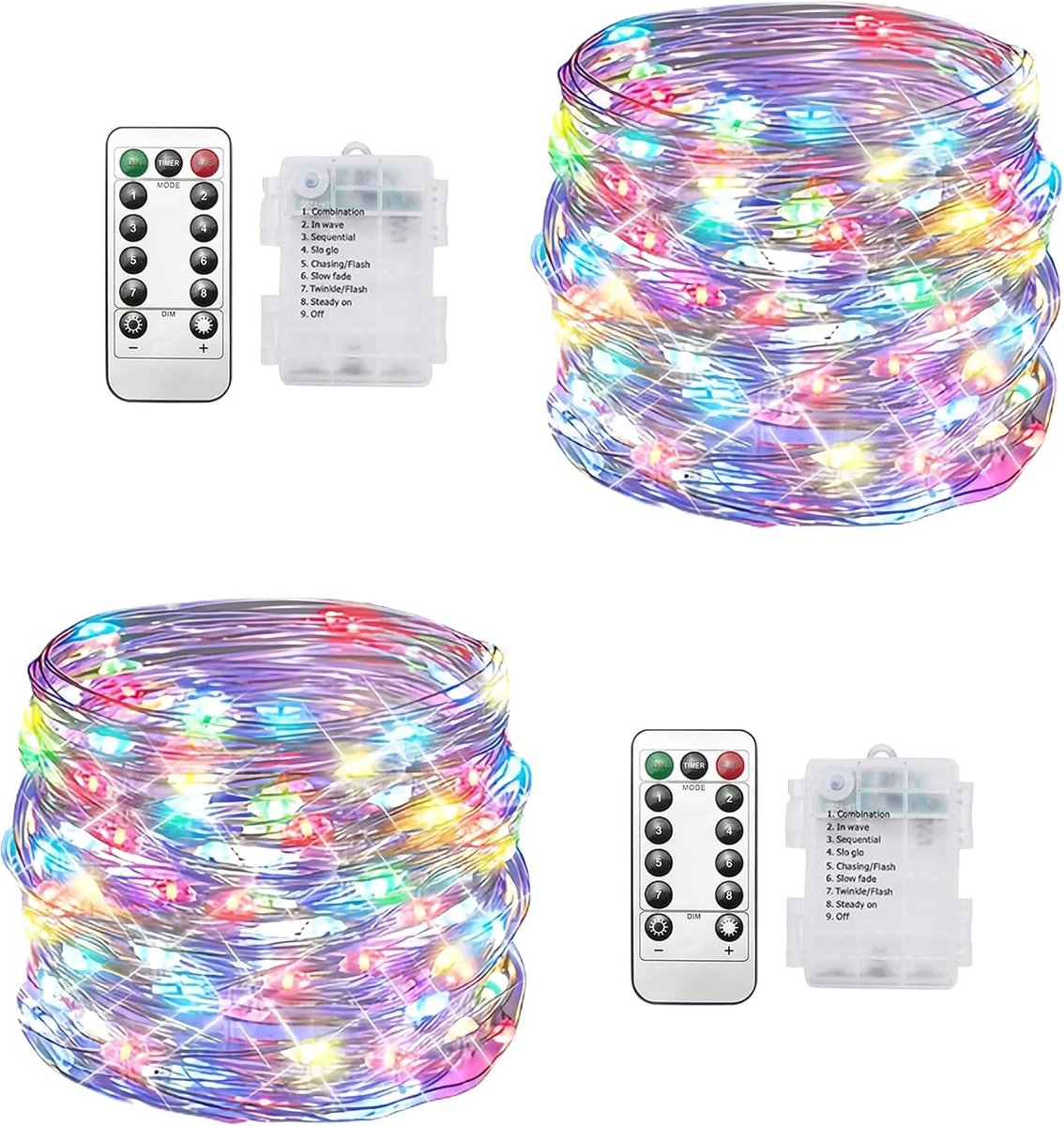 Sfeerverlichting 10m 100 LED - Batterij-aangedreven - Met afstandsbediening en 8 standen - Ideaal voor kerstdecoratie - ShopVlot