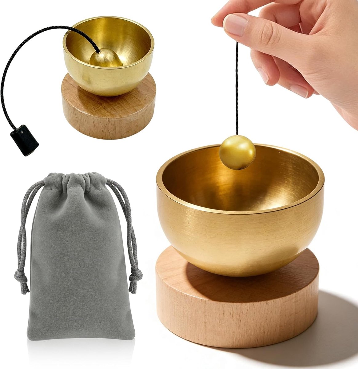 Tibetaanse klankschaal set 2pcs - handgemaakt van messing en beukenhout - voor meditatie en ontspanning - ShopVlot