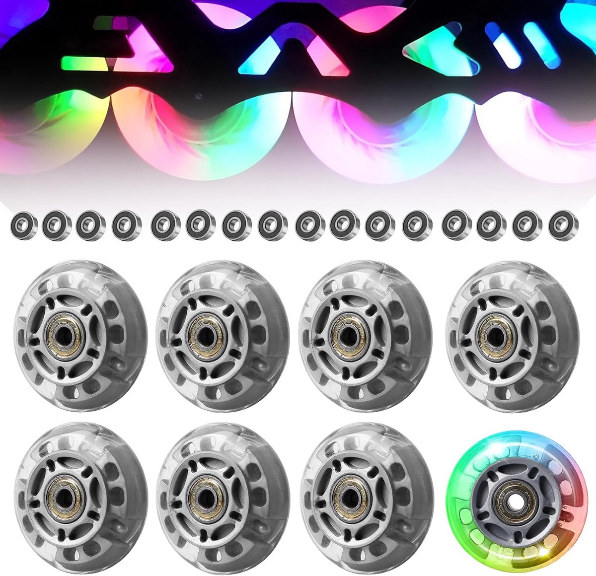 Inline skate wielen 72mm - zilver transparant - vervangingsset - uitstekende grip en schokabsorptie - ShopVlot