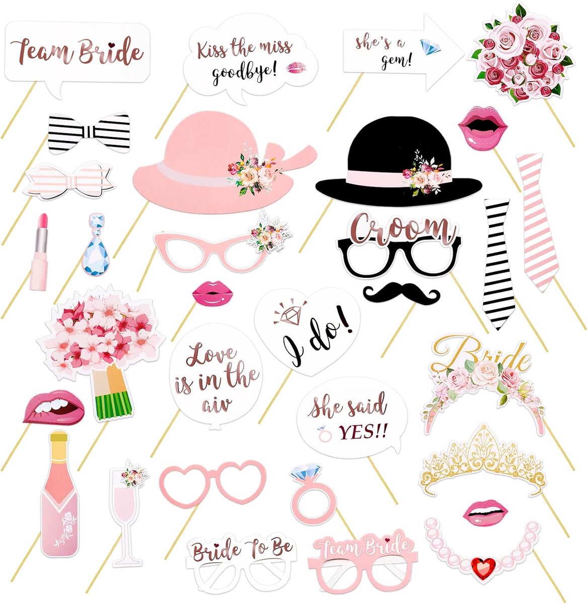 Fotobooth accessoires 32 stuks - hoge kwaliteit - unieke ontwerpen - voor onvergetelijke bruiloftsherinneringen - ShopVlot