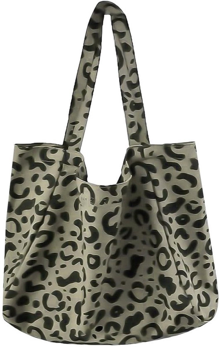 JHUBERS- Schoudertas met luipaardpatroon - Grote Schoudertas - Boodschappentas - Modieuze Shopper - Katoenen Tas - 38 x 72 cm