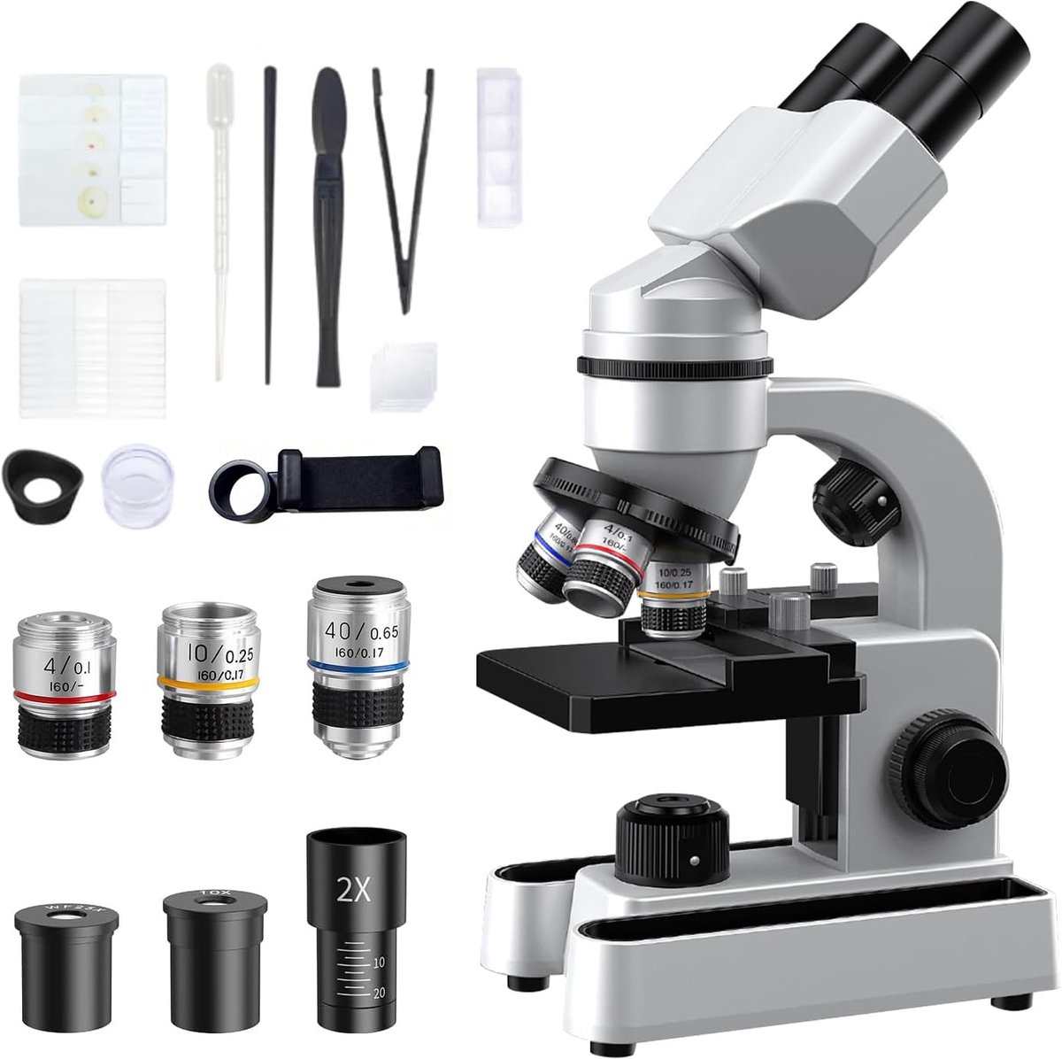 Binoculaire microscoop 40x-1600x - met dubbele LED verlichting - compleet startersset - ideaal voor educatief gebruik - ShopVlot