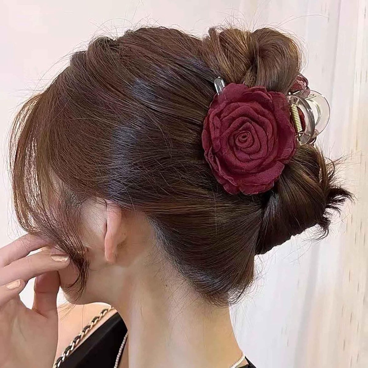 Haarclips Grote Bloem Rood Roze - Handgemaakt - Sterke Grip - Boho Vintage Haaraccessoire - ShopVlot