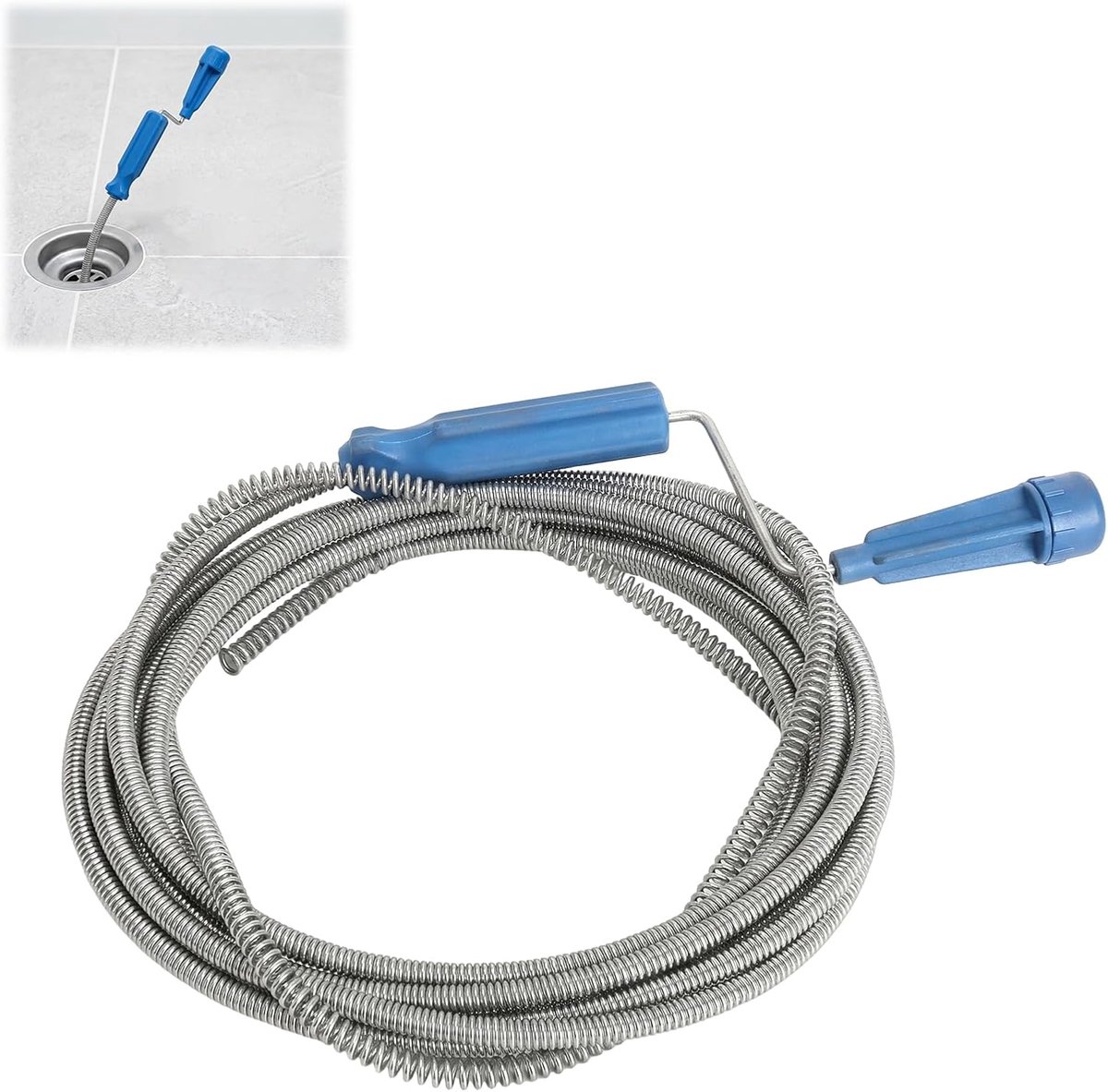 Buisreinigingsspiraal 5 m x 6 mm - roestvrij staal - flexibele afvoerspiral - ideaal voor keuken en badkamer - ShopVlot