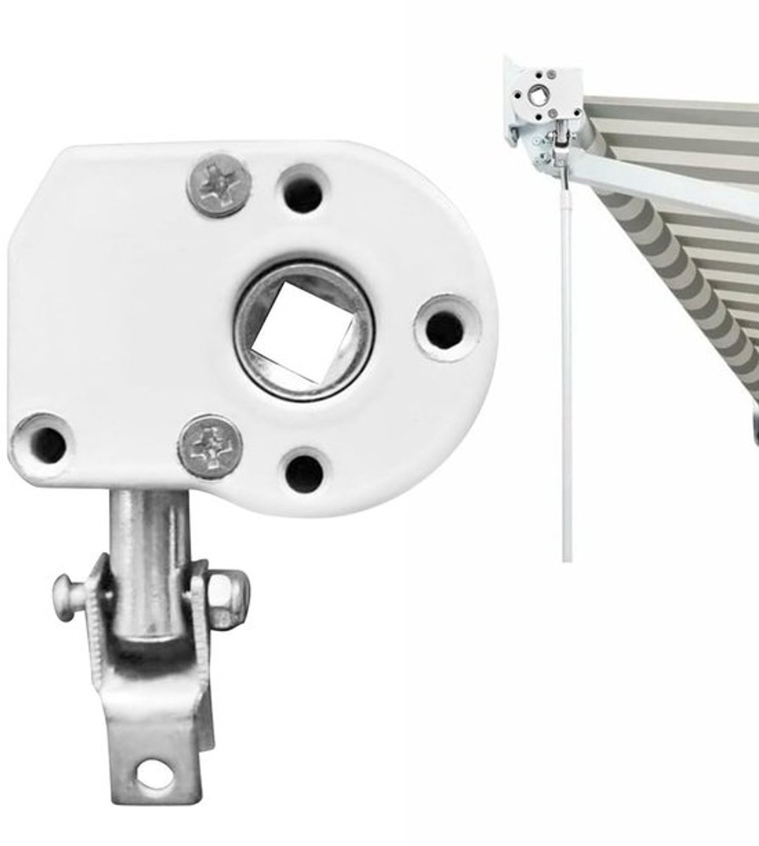 Slagtransmissie handmatig zwengelmechanisme - Luifels - Scharnierarm - Voortenttransmissie - Universele luifellier - Wit, robuust en duurzaam - Luifelmechanisme