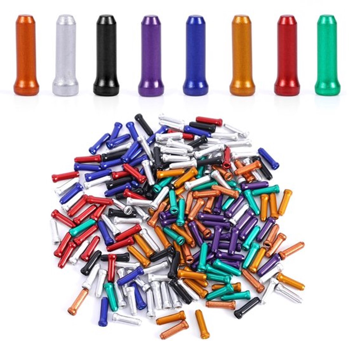 Eindkappen 200 Stuks - Fietskabel/Remkabel - Veelkleurig - Aluminiumlegering - 12 mm Lengte - Geschikt voor Racefietsen/Mountainbikes - Fietskabels