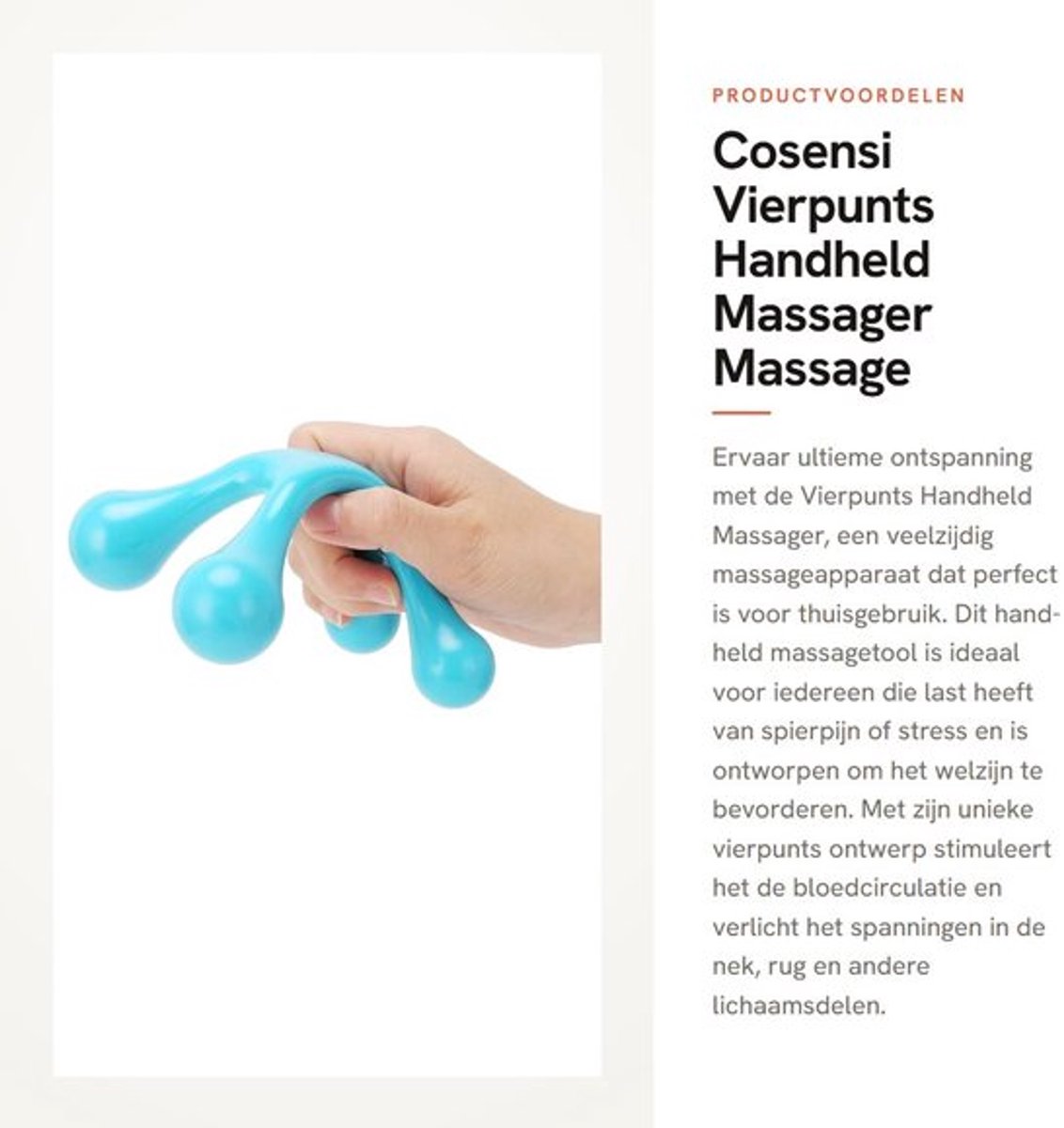 Handmassager met vierpuntsfunctie - Spierontspanning - Hoofdmassage - Lichaamsmassage - Lichtgewicht en draagbaar - Stimuleert bloedcirculatie - Massagetool
