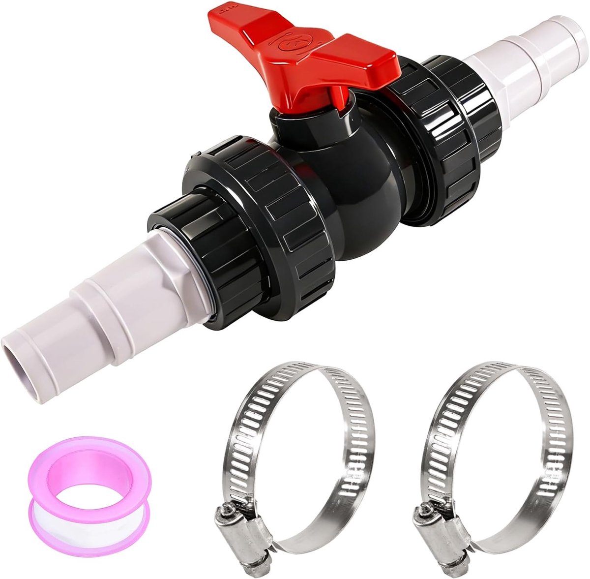 Kogelklep 50 mm - PVC afsluitventiel set - inclusief slangaansluitingen - ideaal voor zwembad en tuinirrigatie - ShopVlot