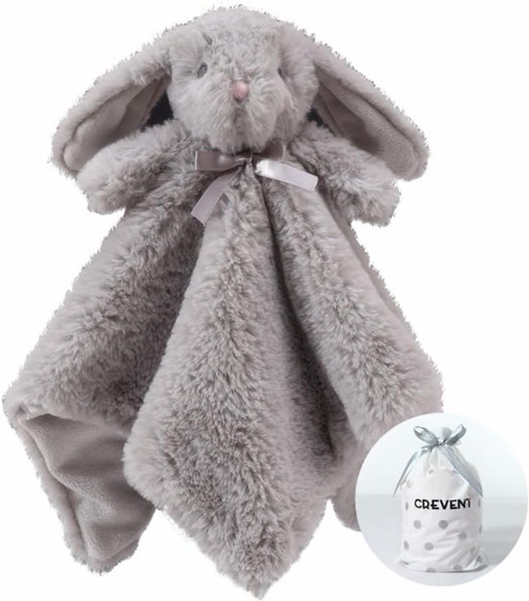 SnelShoppen - Cozy Plush Baby Safety Blanket - Schattige Cuddly Dekentje voor Baby Jongens en Meisjes - Minky Dots + Sherpa Rug - Grijze Konijn - 34x3