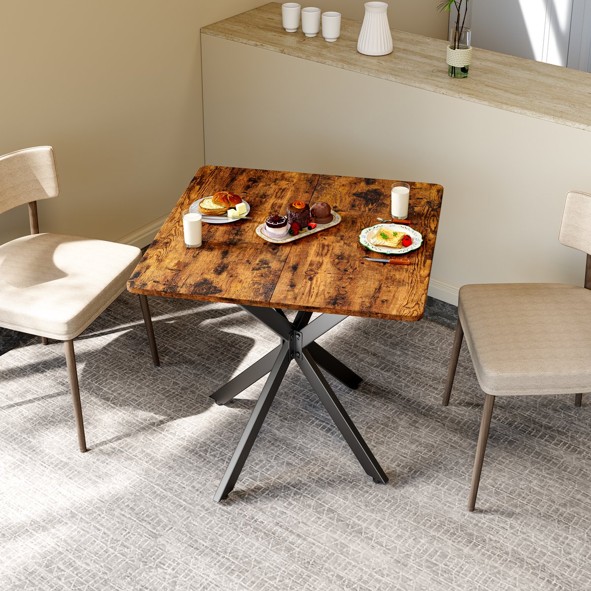 COVREO Bijzettafel 80x80x75 cm bruin, spaanplaat met metalen X-poot