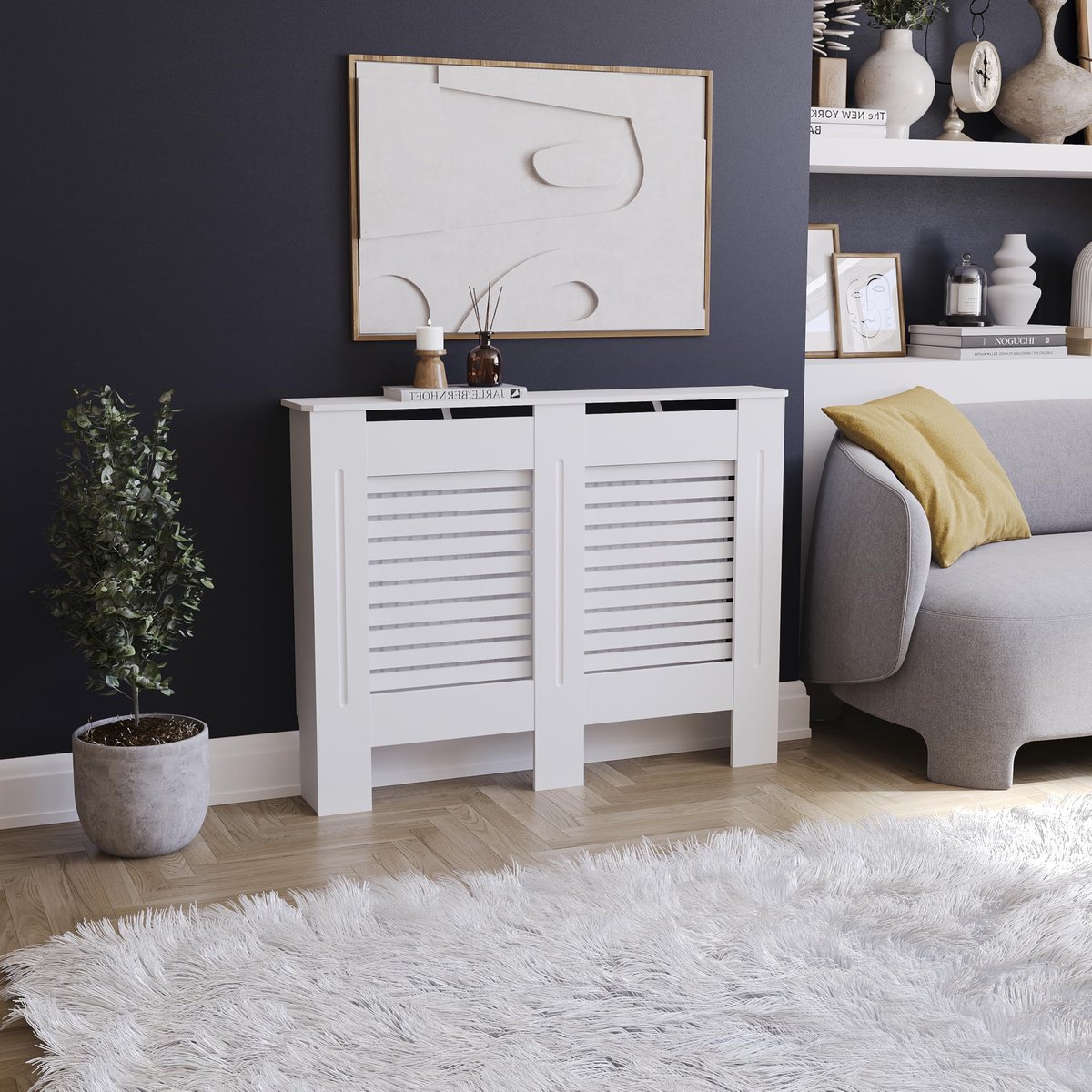 Radiatorombouw Wit - Middel - Modern horizontaal lamellenontwerp - Ideaal voor woonkamer en gang - ShopVlot