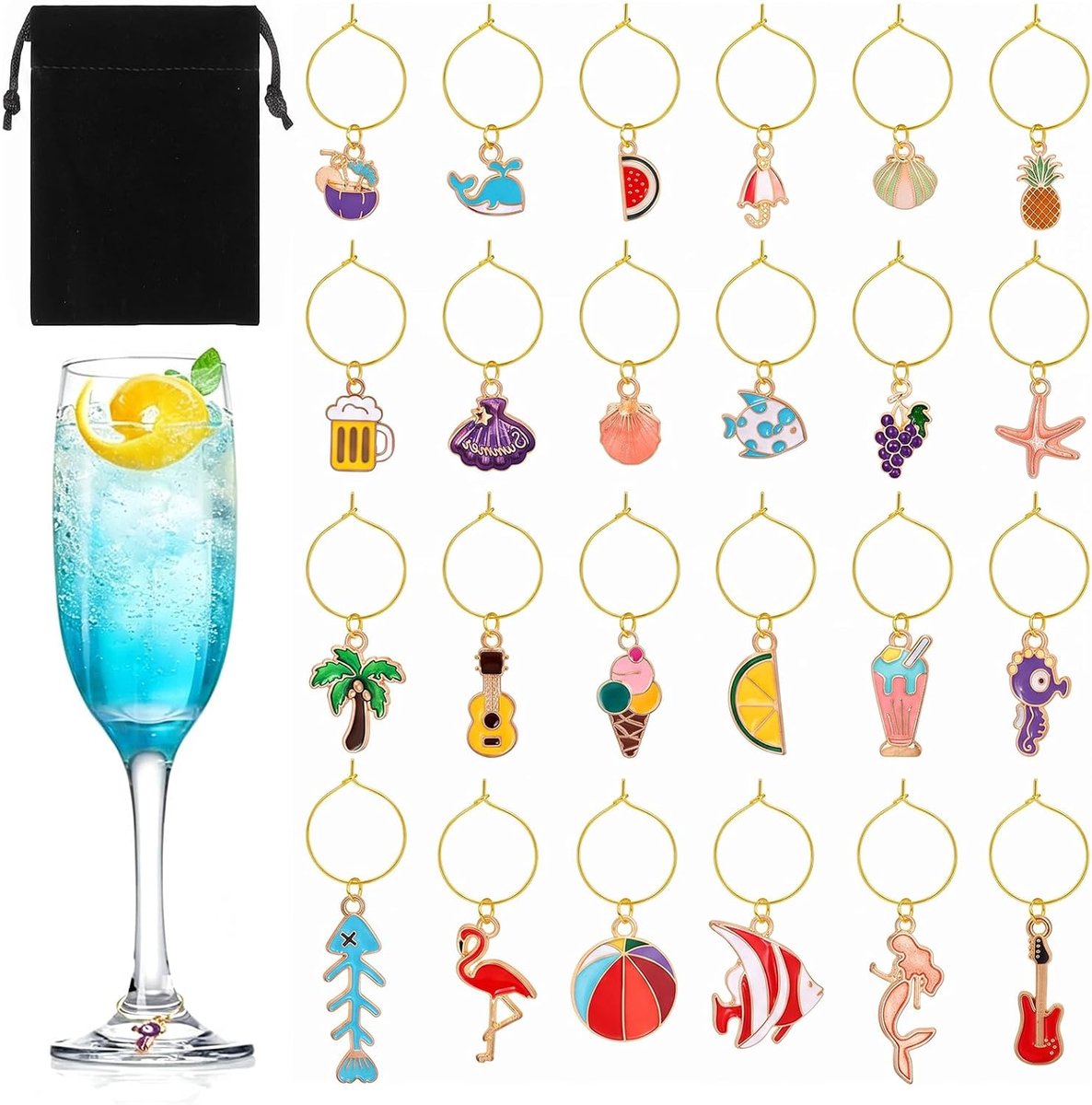 Bedels voor wijnglazen 24 stuks - grappige identificatietiketten - champagnelabels - voor feestelijke decoratie - ShopVlot
