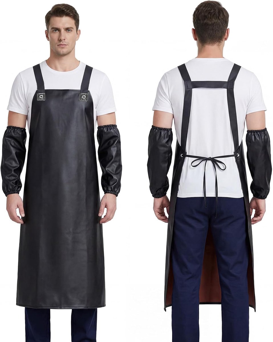 Wear-resistant and oil-resistant PVC apron with sleeve protectors - ShopVlot