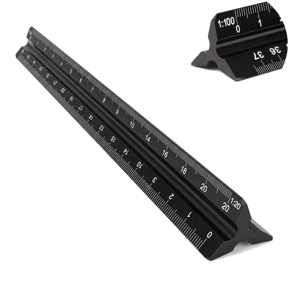 Aluminium Architectural Ruler, Precise Triangular Scale, 30.5 cm Long, Metric Scales 1:20, 1:25, 1:50, 1:75, 1:100 - ShopVlot