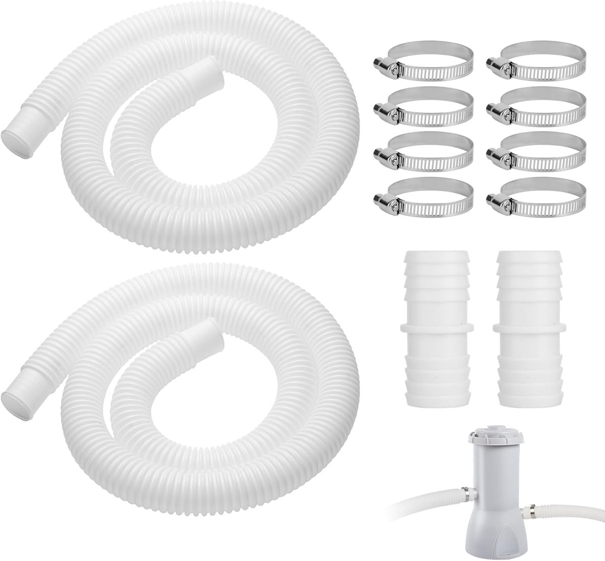 Poolslangen set van 2 - 32 mm, 2 m - inclusief koppelingen en clips - vervangingsonderdelen voor zwembadpomp - ShopVlot