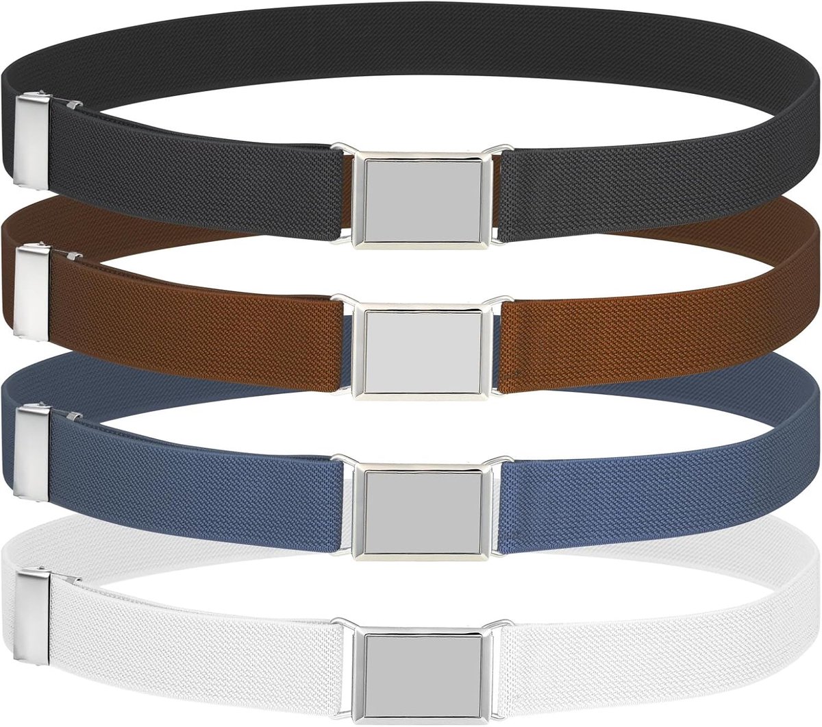 4 Pieces Children's Straps for Boys, Elastic Belt for Children, Adjustable Kids Belt with Square Buckle, Stretch Belt - ShopVlot