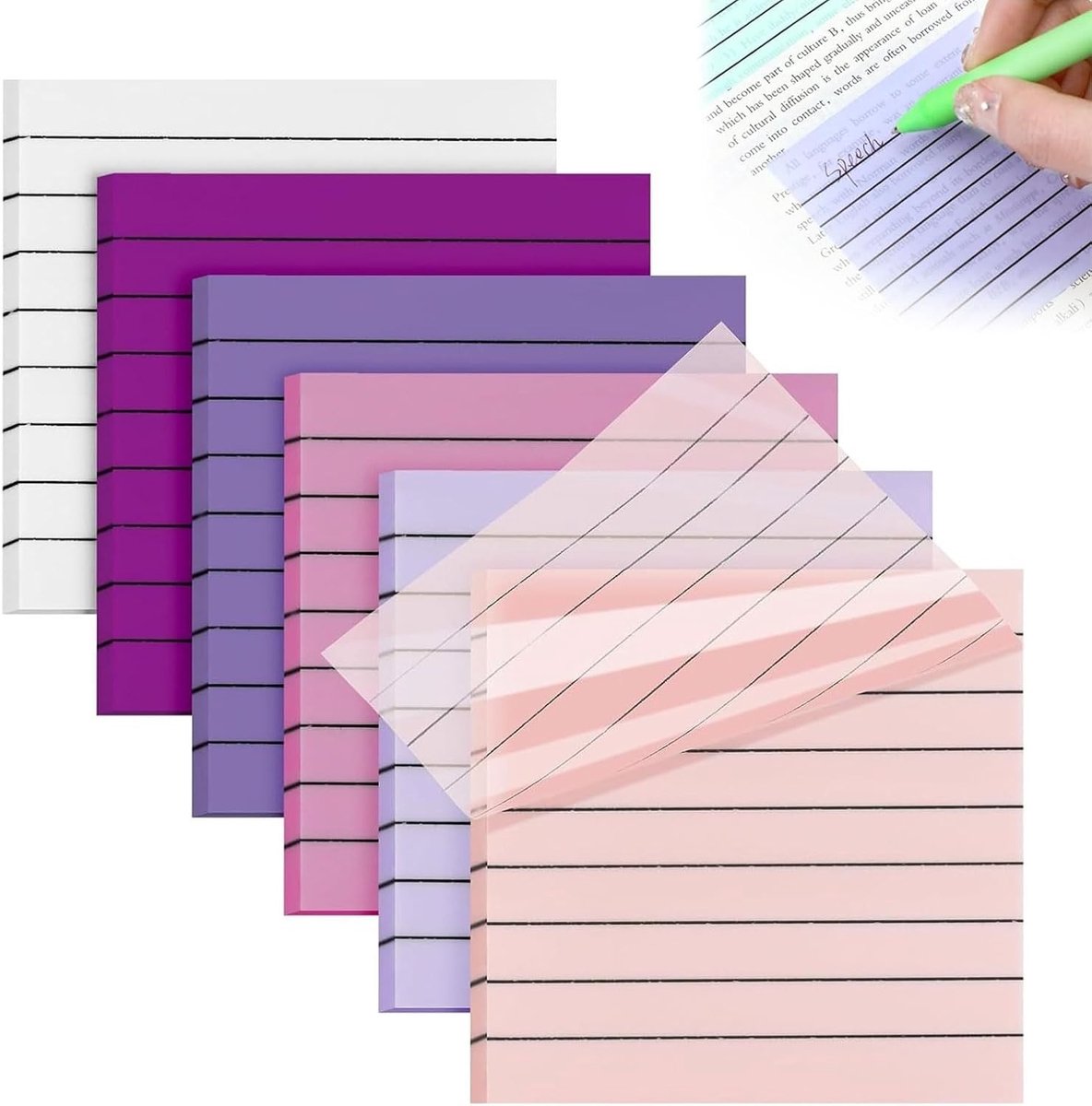 Transparante zelfklevende notities 3"x3" (7.6x7.6cm) - Heldere gelijnde notities in verschillende kleuren, perfect voor takenlijsten, markeringen en kinderfeestjes