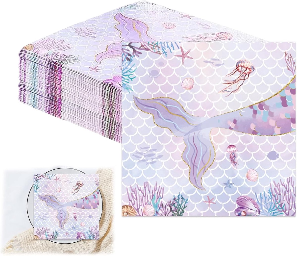 Feestelijke Servetten met Zeemeermin Thema - 48 Stuks, 33x33cm, Perfect voor Kinderfeestjes en Verjaardagen