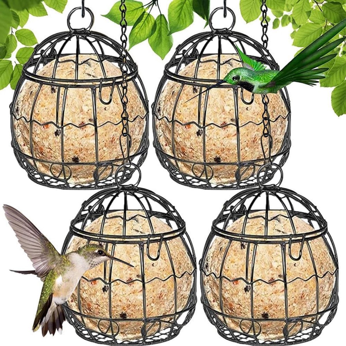 Knödelhouder voor vogels, 4 stuks, metalen voederdispenser voor wilde vogels, hangend met S-haak, ideaal voor tuinen en balkons
