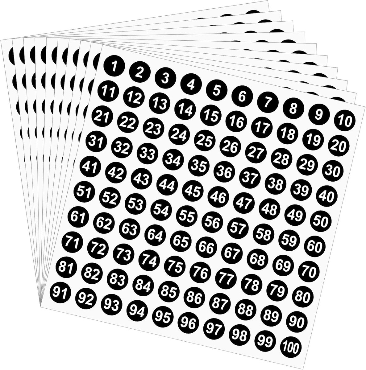 Ronde Nummer Stickers van 1 tot 100, 10 Vel met Zelfklevende Labels voor Kantoor, Thuis, Keuken en Klaslokaal, Ideaal voor Organisatie en Labeling