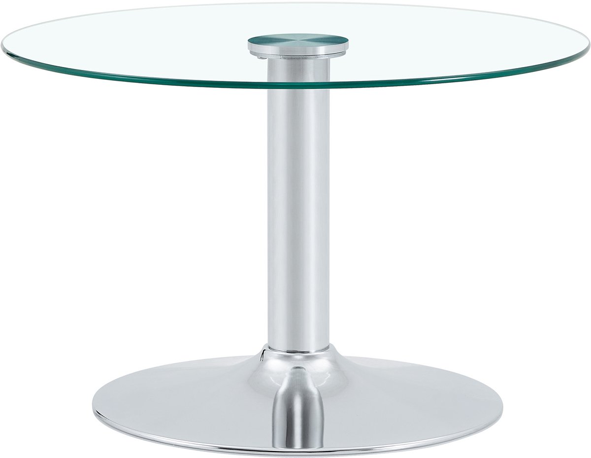 DESMIU Salontafel - Ronde Glazen Tafel Met Geharde Glasplaat - Modern Voor Woonkamer En Loungeruimte - Metaal - 70x70x45 Cm - Zilver