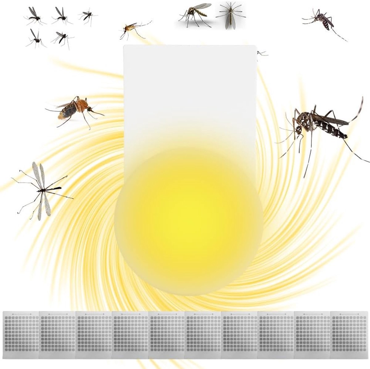 Effectieve Indoor Vliegenval met Nachtlampje en Insectenwerende Eigenschappen, Inclusief 10 Plakkaarten voor Muggen, Fruitvliegen en Motten
