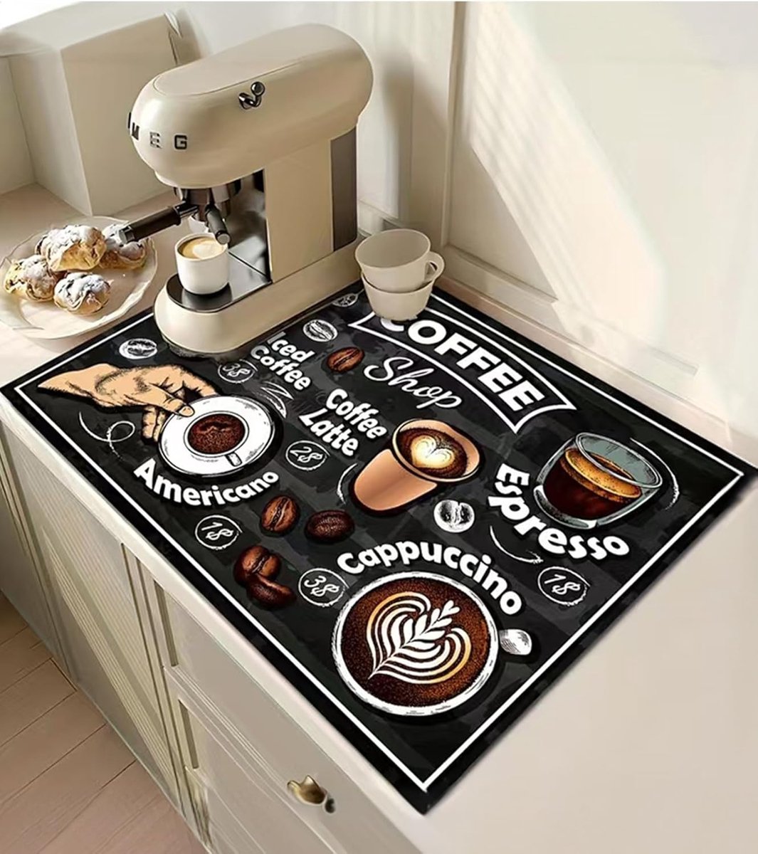 Absorberende droogmat koffiezetter 40 x 50 cm - snijbaar - zwart - perfect voor keuken - ShopVlot