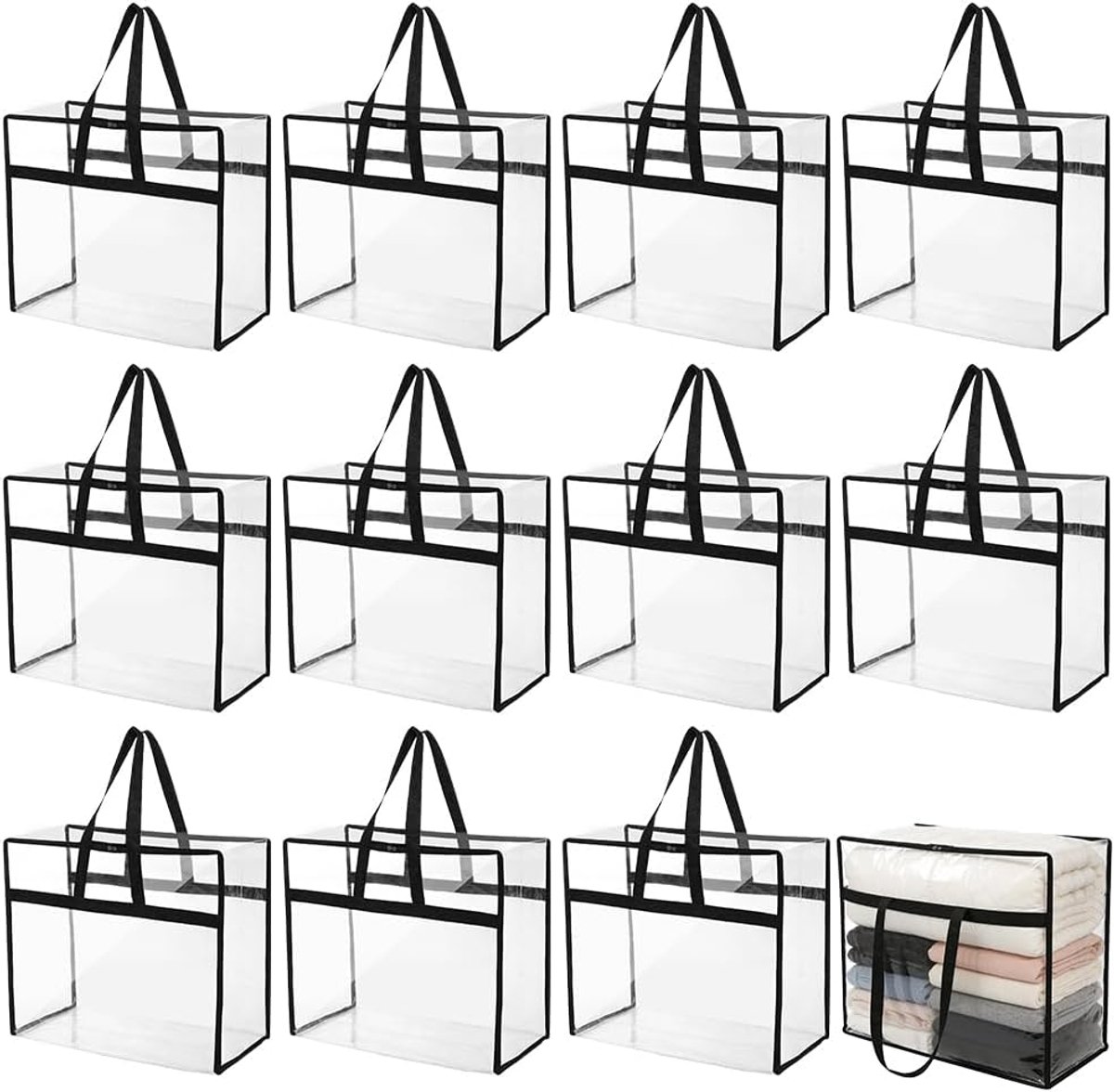 Opbergtas 40 liter - grote plastic opslagzak met rits en handvat - ideaal voor dekbedden en kleding - ShopVlot