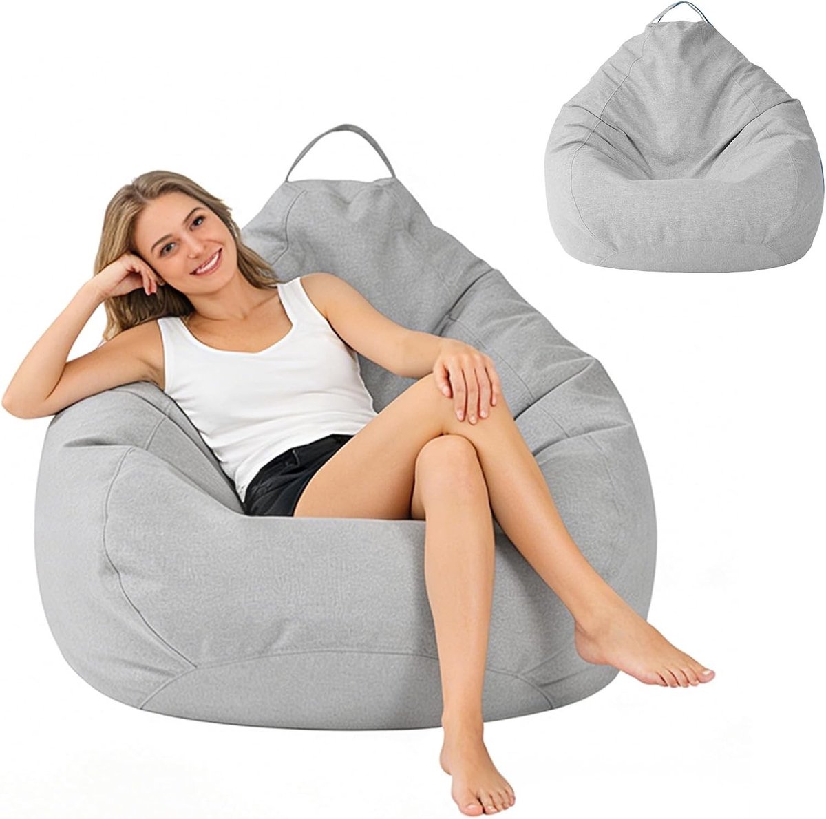 SnelShoppen - Bean Bag XXL voor Kinderen en Volwassenen, Bean Bag Hoes zonder Vulling, Lichtgrijs voor Slaapkamer, Kantoor, Woonkamer, Patio