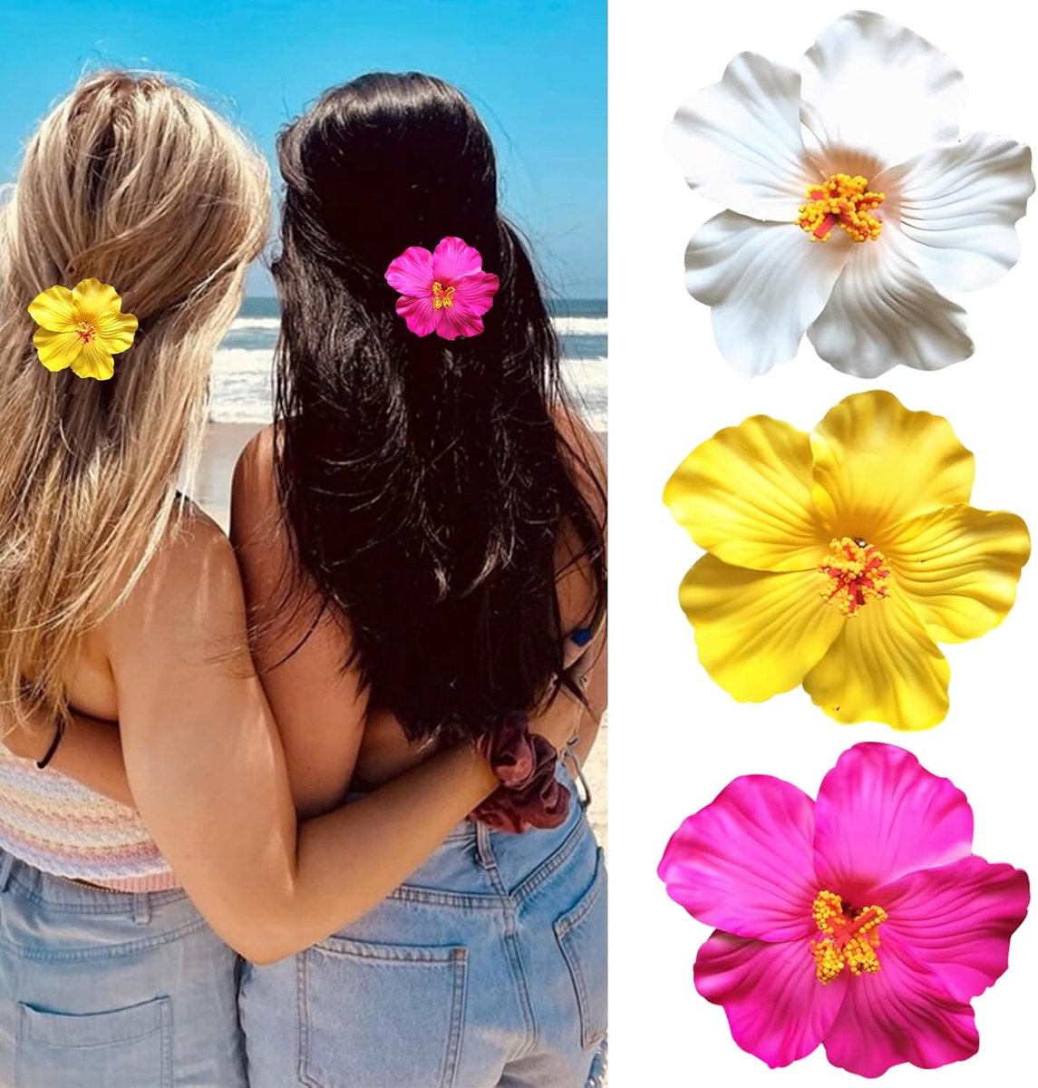 Hawaiiaanse bloemen haarspelden 9 cm - kunstbloemen - kleurrijk - perfect voor feestjes - ShopVlot