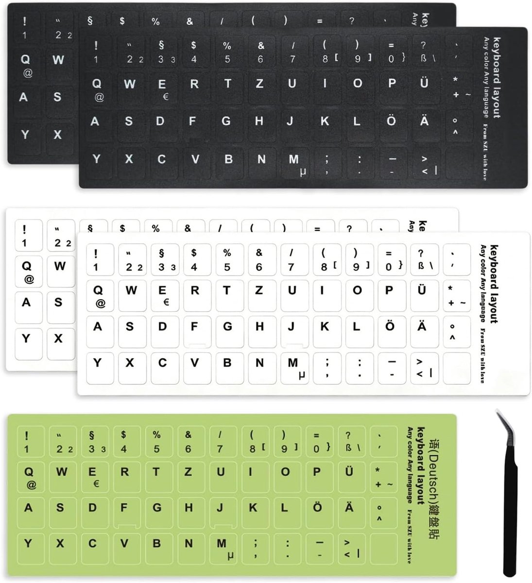 Duitse letterstickers voor toetsenborden - 5 stuks - wit, zwart, lichtgevend - eenvoudig aanbrengen - ShopVlot