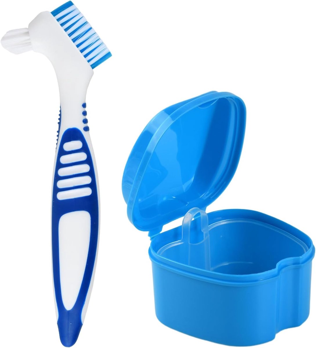 Prothesen-reinigingsset - Blauw - Inclusief prothesenborstel en houder - Ideaal voor onderweg - ShopVlot