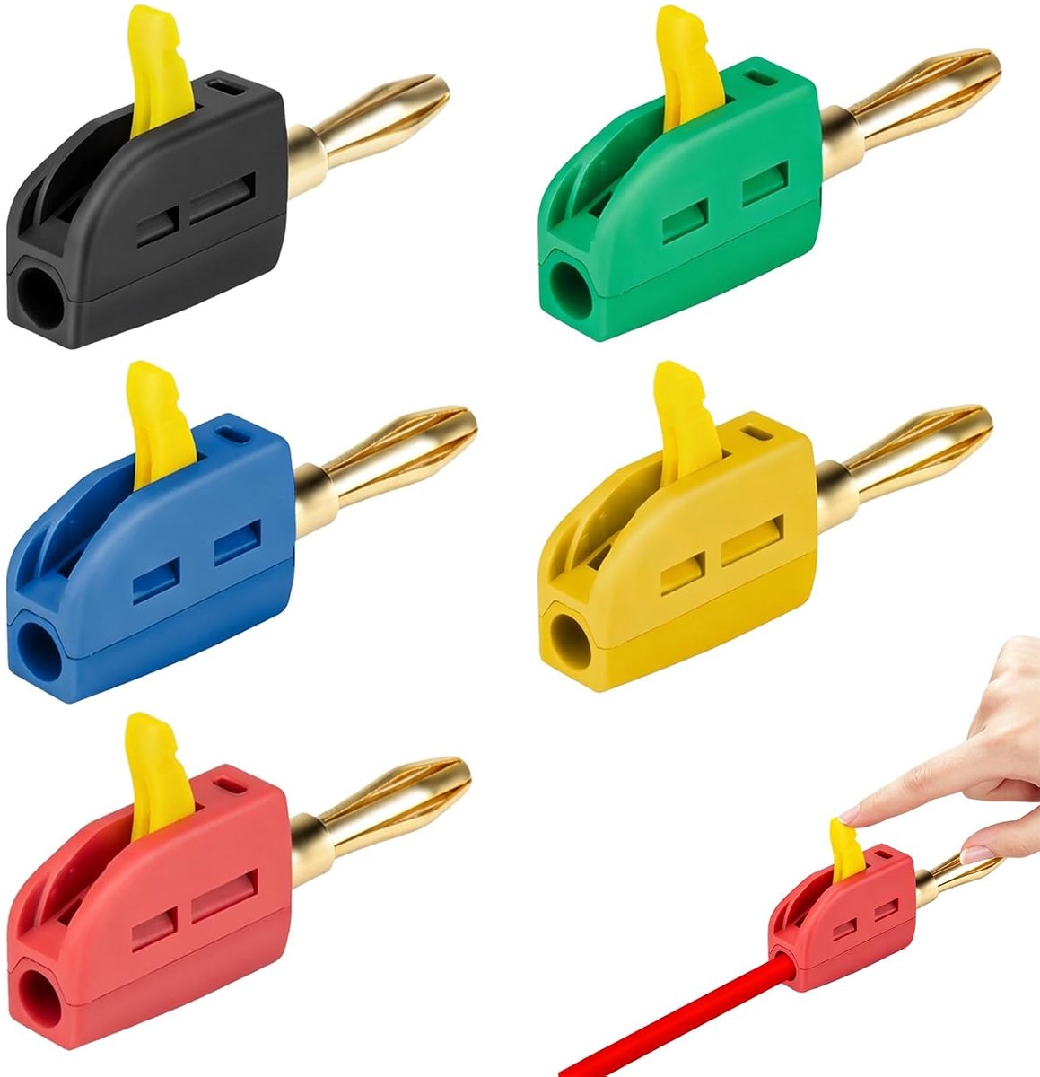 Banana plug 4 mm set - 5 kleurrijke aansluitingen - goudplated - voor speakers en versterkers - ShopVlot