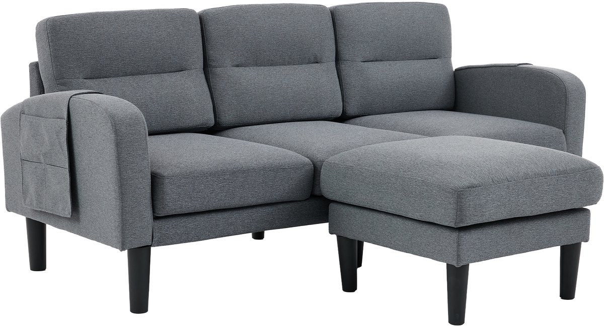 DESMIU Hoekbank 204x136x80 Cm - L-Vorm Met Opbergtas, 10 Stevige Poten En Afneembare Kussens - Voor Woonkamer - Stof - Grijs