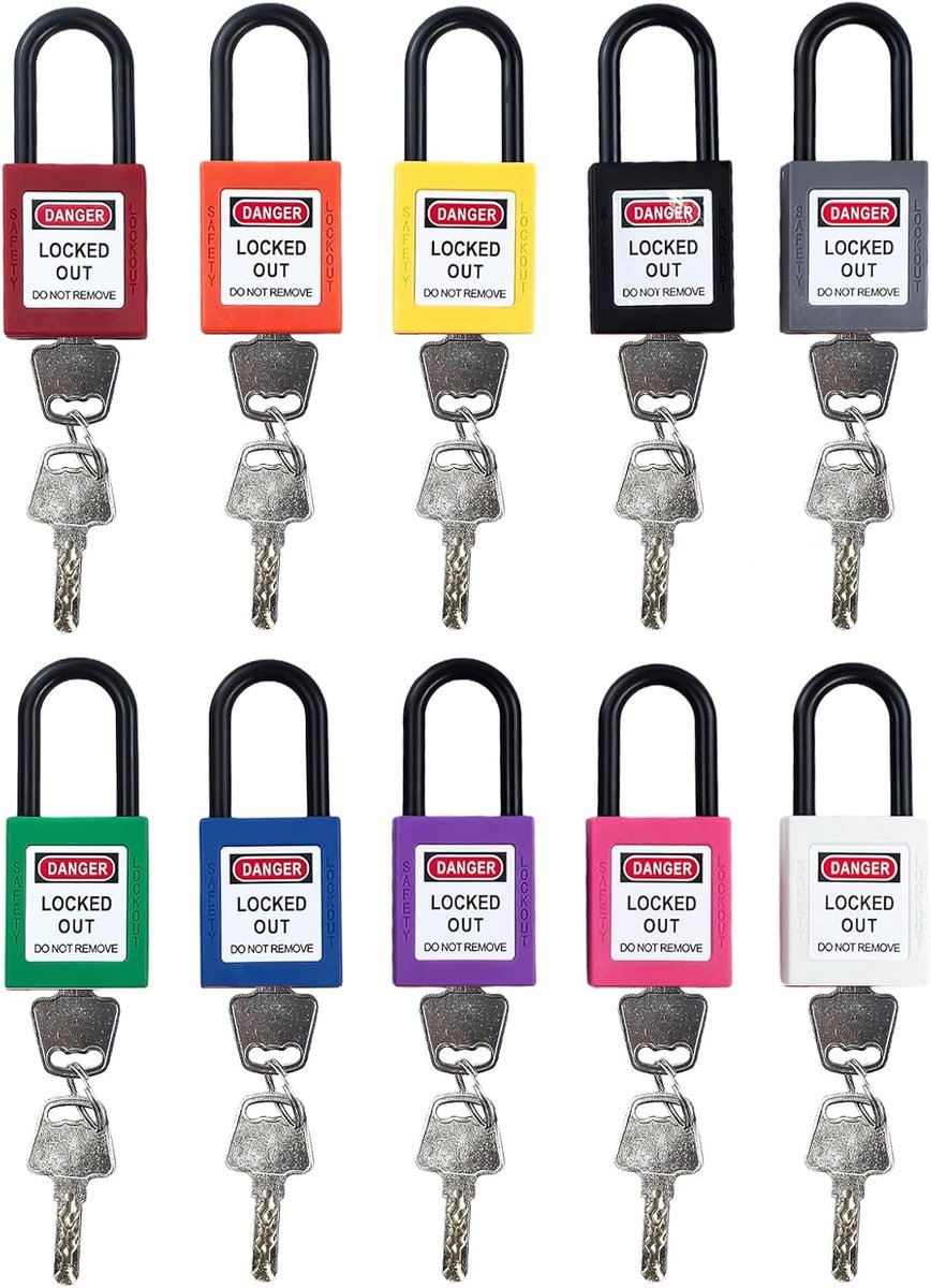 Lockout padlock 10 pack - 38mm nylon beveiligingsslot - verschillende kleuren - voor veilig gebruik - ShopVlot