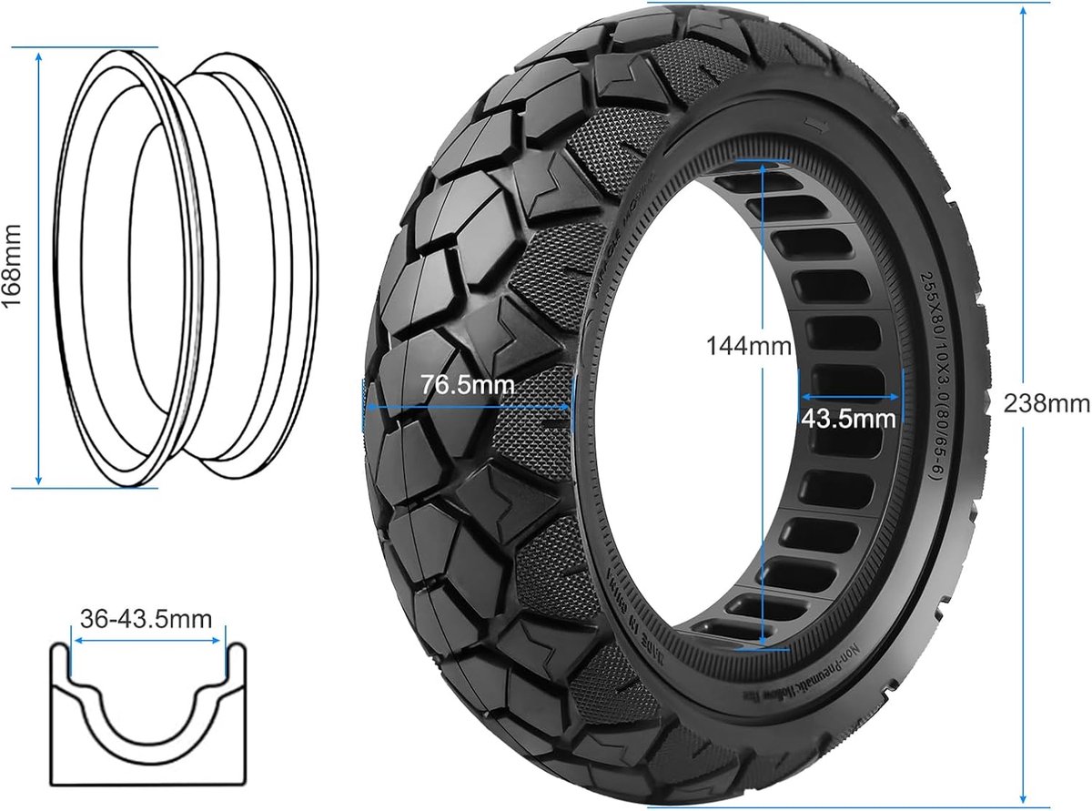 Vervangingsband 10x3 - 80/65-6 - Hoge elasticiteit - Geschikt voor elektrische scooters - ShopVlot