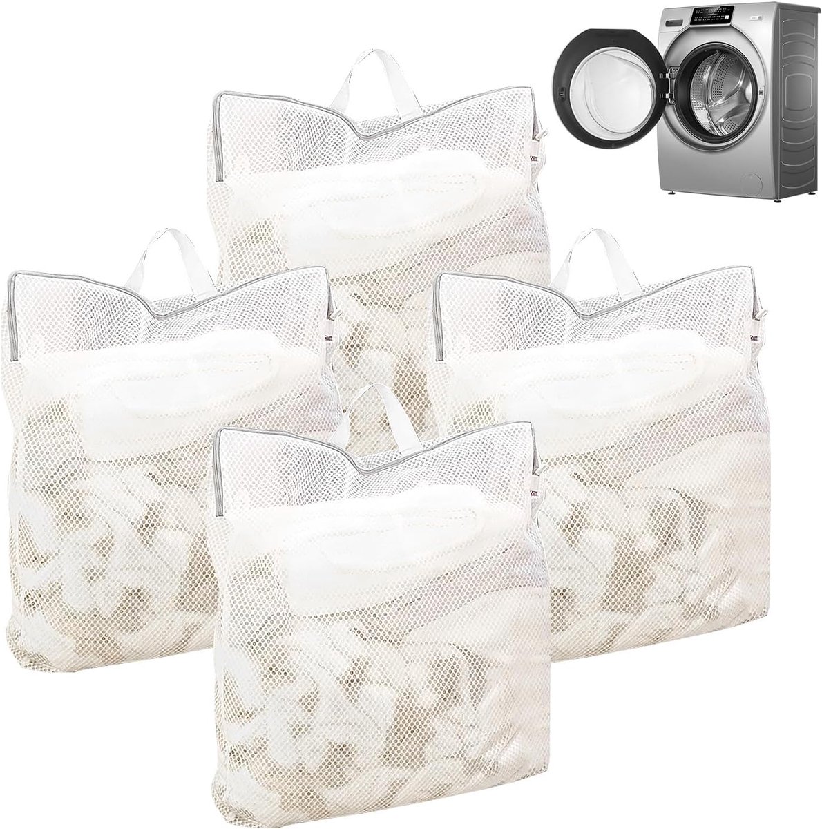 Waszak 4 Stuks 50 x 60 cm - Herbruikbaar met Handgrepen - Ideaal voor Ondergoed en Blouses - Perfect voor Op Reis - ShopVlot
