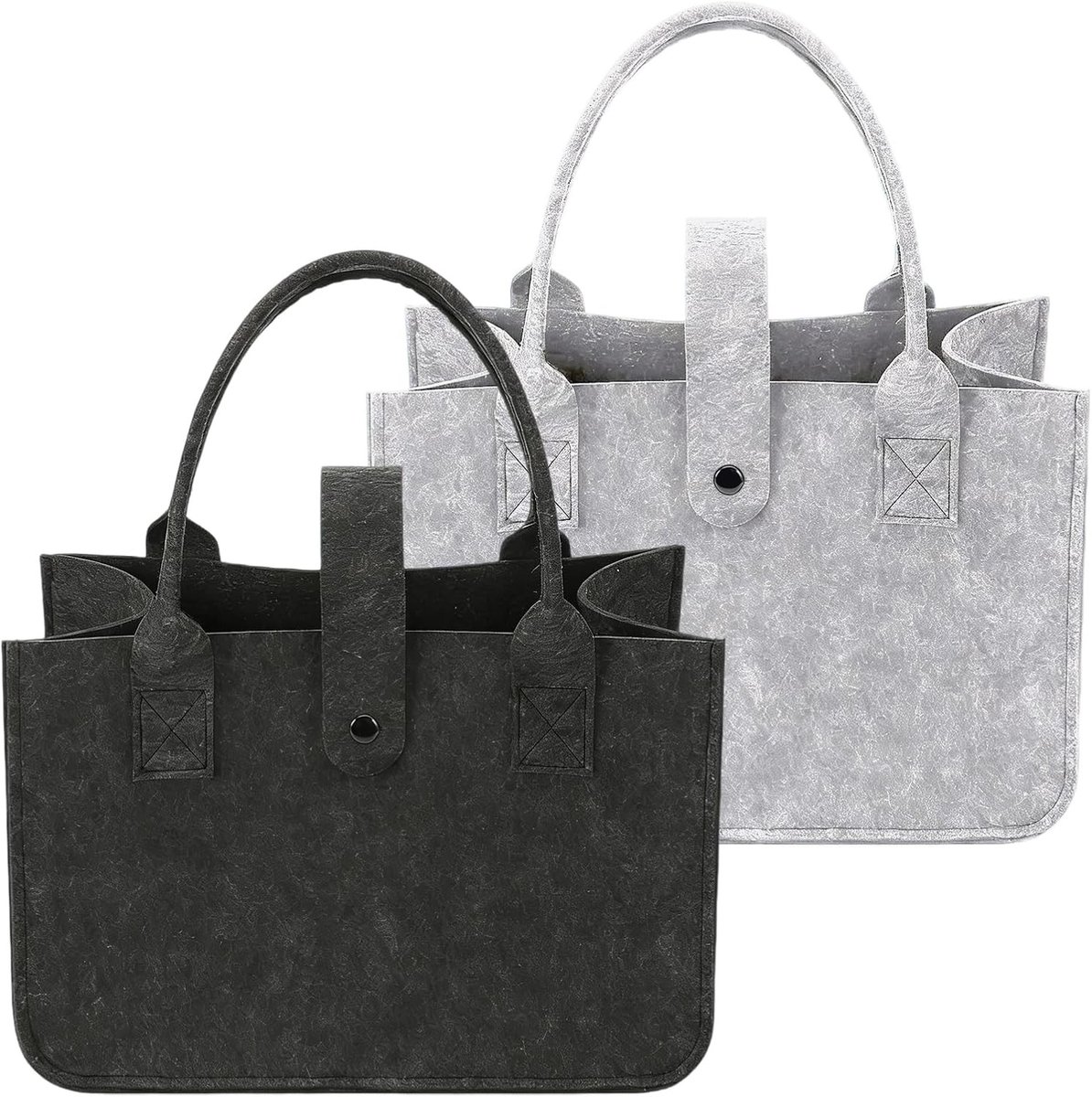 Opvouwbare Vilten Shopper Boodschappentas - Grote Vilt Tas voor Winkelen in Zwart/Grijs 30 x 20 x 18 cm | Duurzame boodschappentas, veelzijdige opvouwbare tas, stijlvolle vilten tas voor dagelijks gebruik
