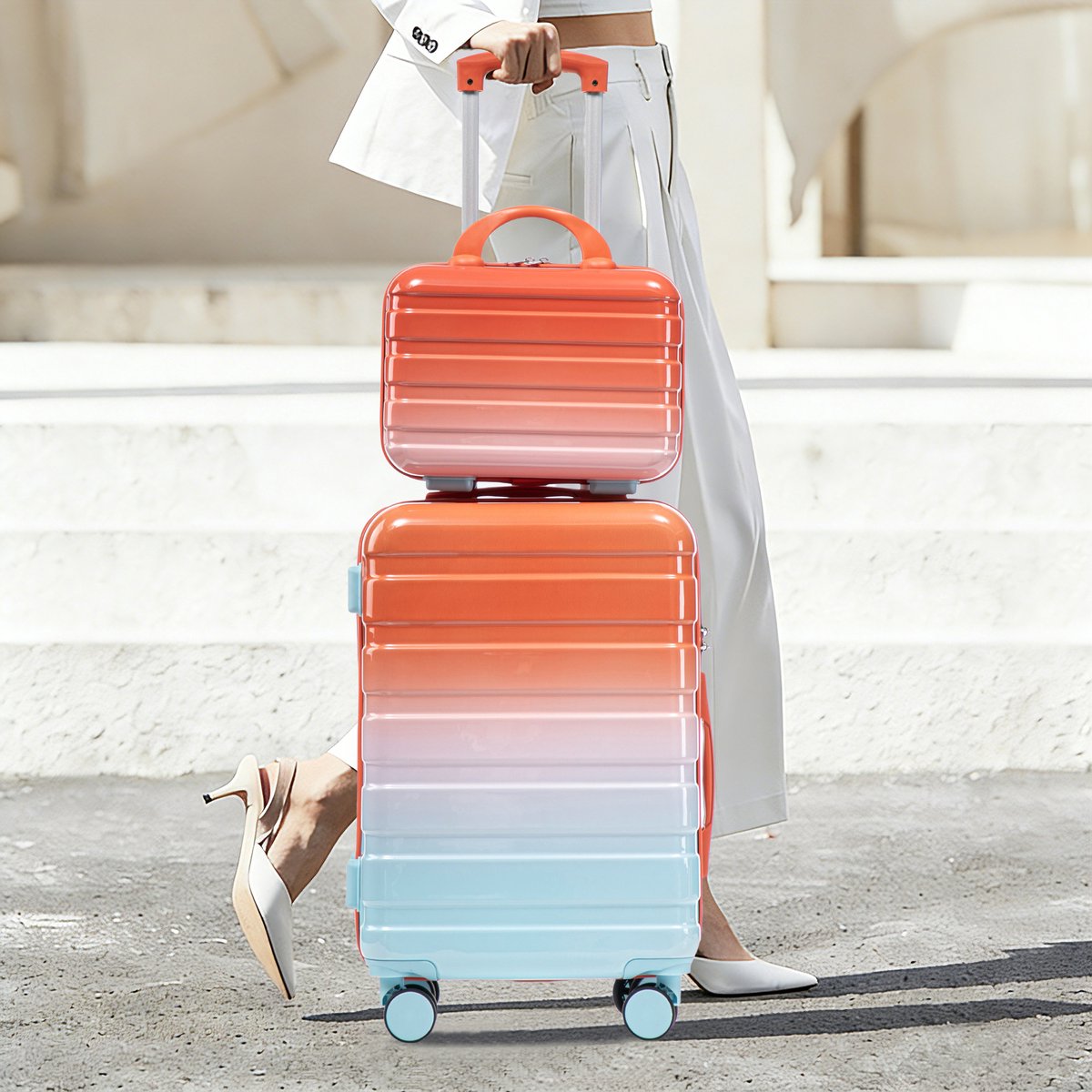 COVREO Kofferset 36 x 21 x 55 cm rood, PC hardcase met cijferslot