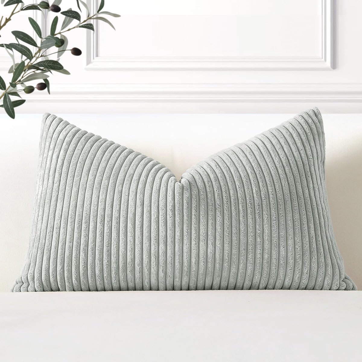 Kussensloop 40 x 60 cm - ribfluweel - lichtgrijs - decoratief voor bank - ShopVlot