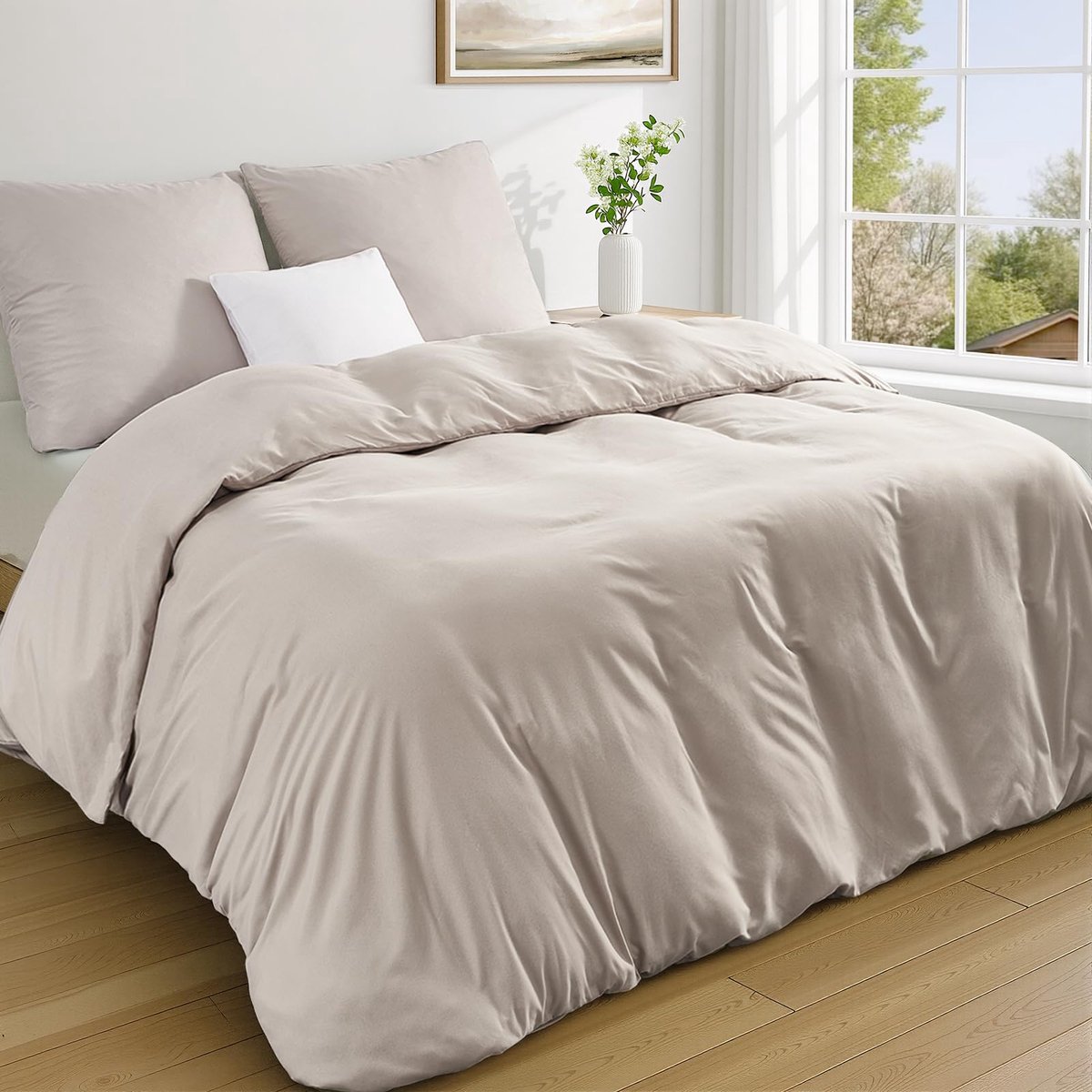 Beddengoedset 200 x 220 cm - Beige microvezel - Oeko-Tex gecertificeerd - Superzacht slaapcomfort - ShopVlot