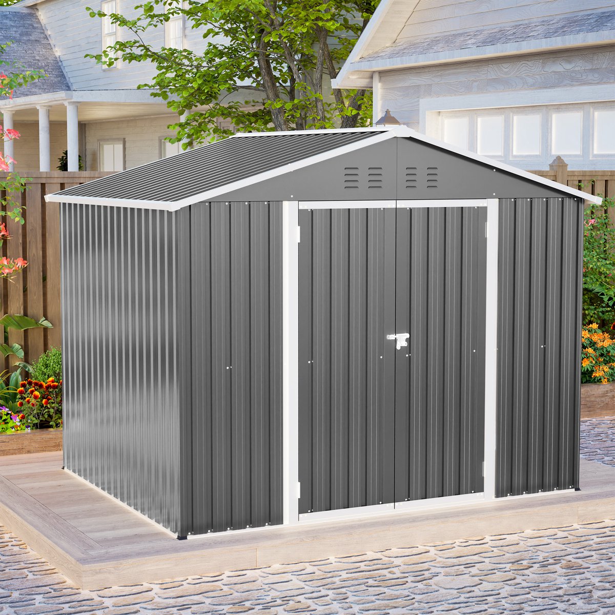 Zubaliya Gereedschapsschuur van metaal – deur – 240,4 x 192,3 x 191 cm – Grijs