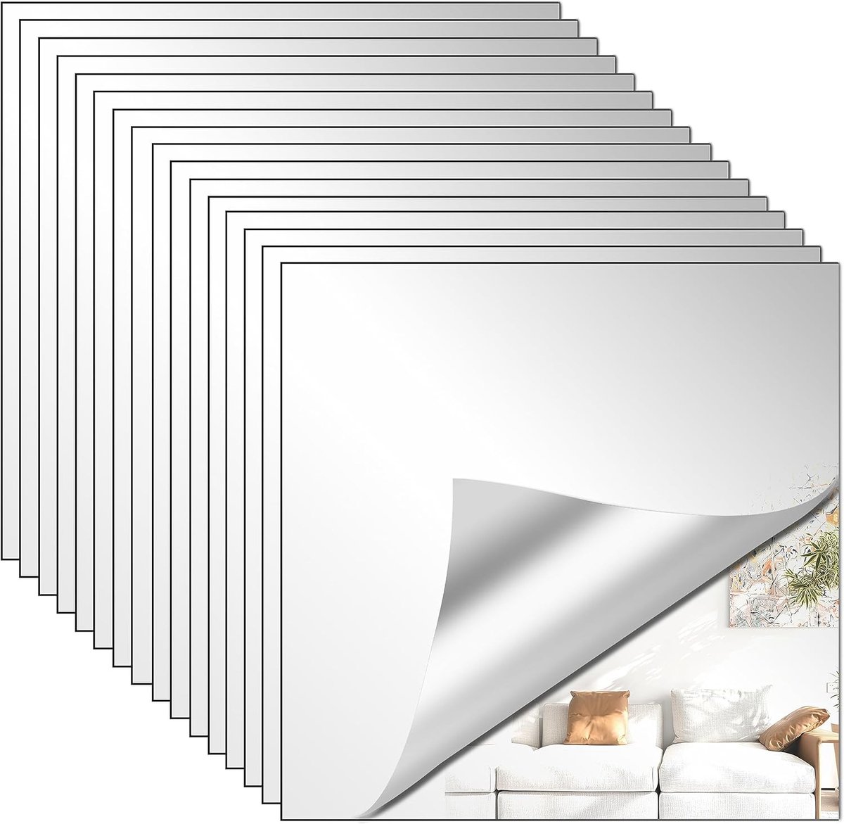 32 Stuks Zelfklevende Spiegeltegels 15x15 cm voor Wanddecoratie in Badkamer en Woonkamer | Flexibele Acryl Spiegels, Makkelijk aan te Brengen, Decoratieve Wandstickers