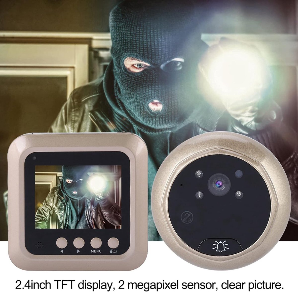 Video Doorbell 2.4 inch 1080P Smart Electric Doorbell TFT Digital Peephole Infrared Night Vision Functional - ShopVlot