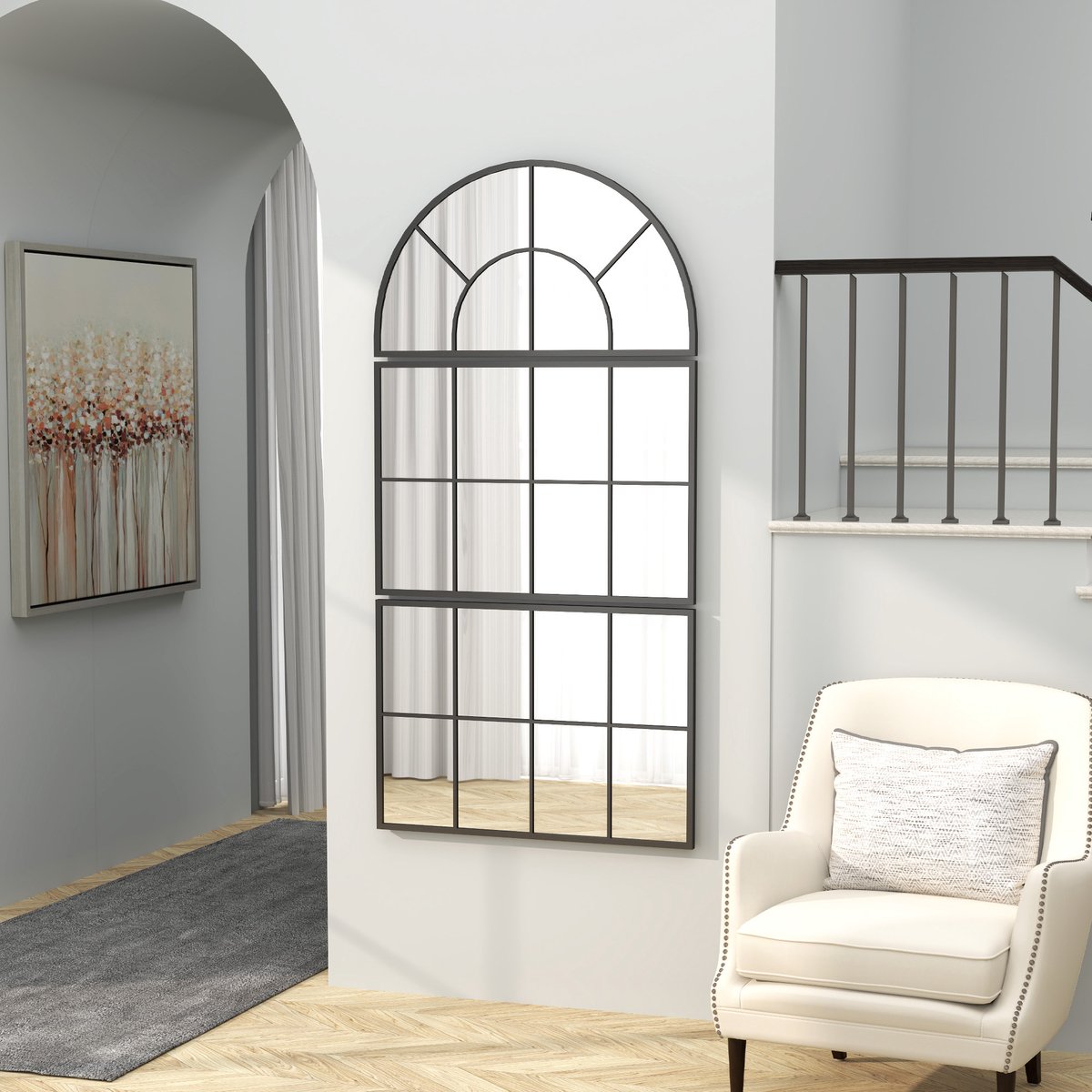 Wandspiegel Elegant Drieledig Boogdesign Met Metalen Frame 76 Cm Breed Glas Zwart Voor Decoratieve Wandmontage Binnen