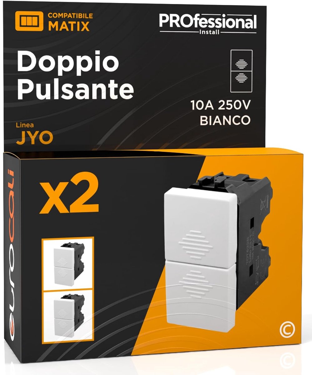 Dubbele Drukknop 10A 250V - Wit - Compatibel met BTicino Matix - Eenvoudige installatie - ShopVlot