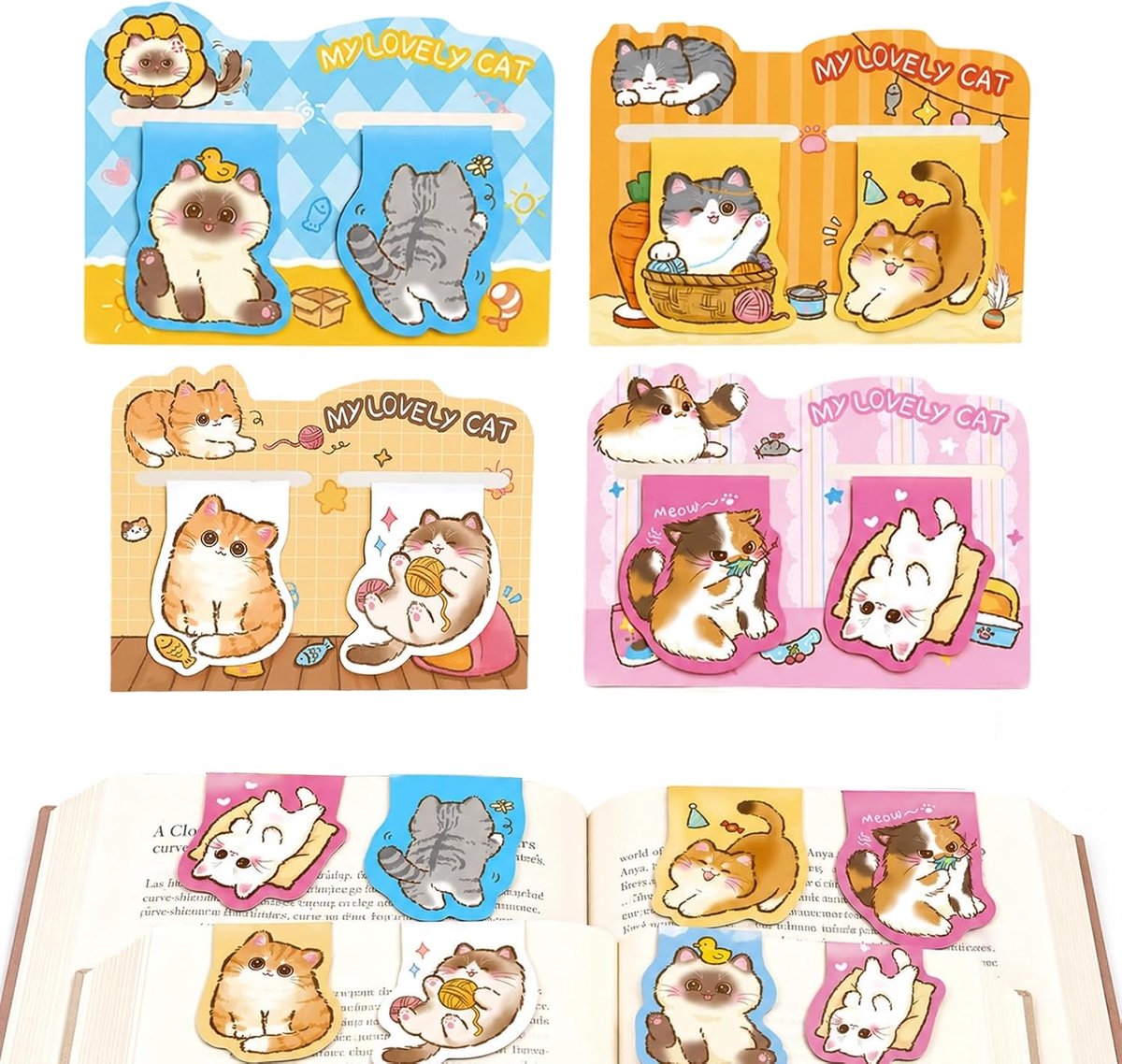 Magnetische bladwijzers voor kinderen - 8 stuks - schattige katten - stimuleert leesplezier - ShopVlot
